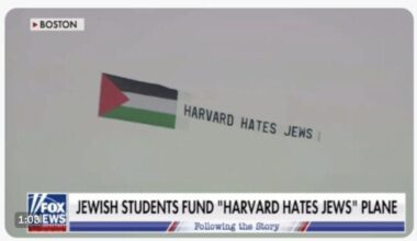 Confusionisme et malveillance : [lire attentivement] des étudiants pro-israéliens de Harvard louent un avion pour y accrocher une bannière palestinienne et le slogan "Harvard déteste les Juifs".