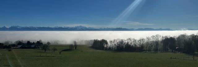 Spectacular Cloud / fog over lac Leman today.. Even disrupted the airport. View from 900m towards Geneva