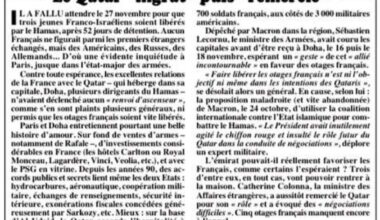[Canard Enchaîné du 29 Novembre 2023] Le Qatar "ingrat" puis "remercié"