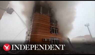 Firefighters battle blaze in Ukraine's Odessa after Russian airstrike on residential building