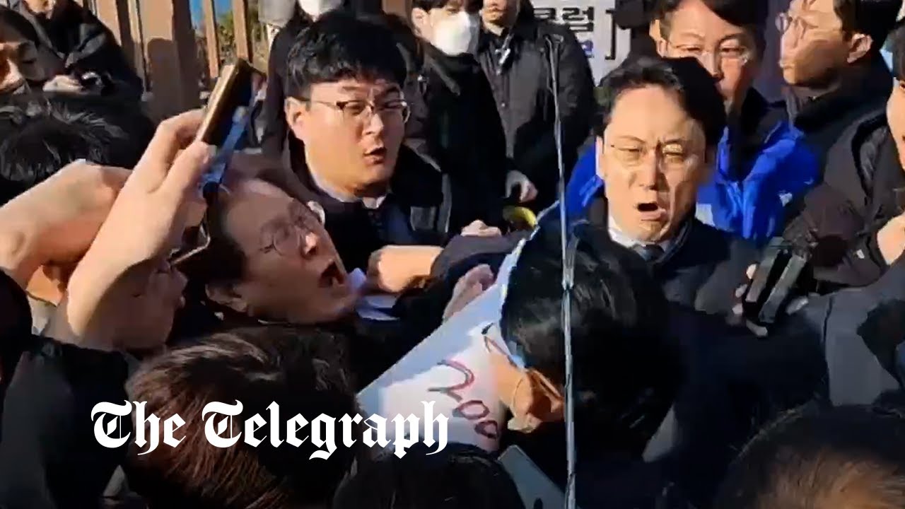 South Korea’s opposition leader stabbed in neck