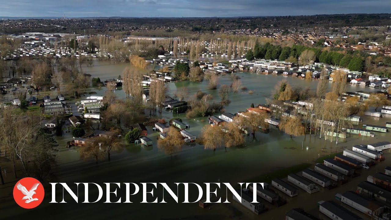 Storm Henk: Drone footage shows holiday homes submerged by water