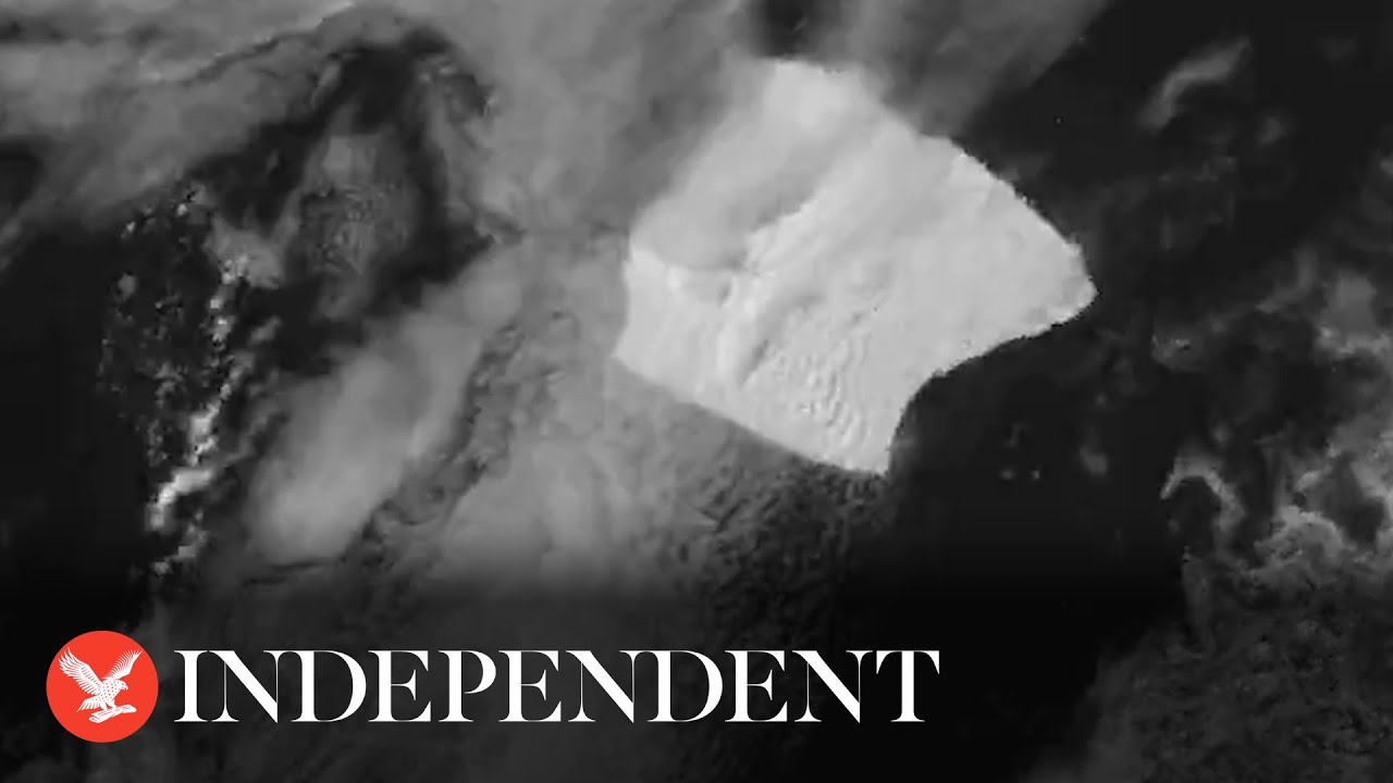 Timelapse shows giant iceberg - three times larger than New York City - drifting through sea