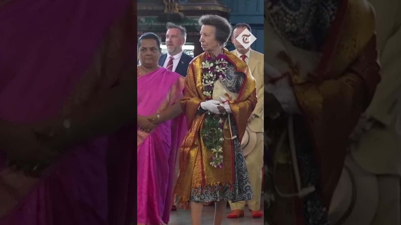 Princess Anne visits temple and feeds cattle on Sri Lankan tour