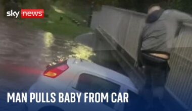 Storm Henk: Man rescues three-year-old girl from car in swollen river