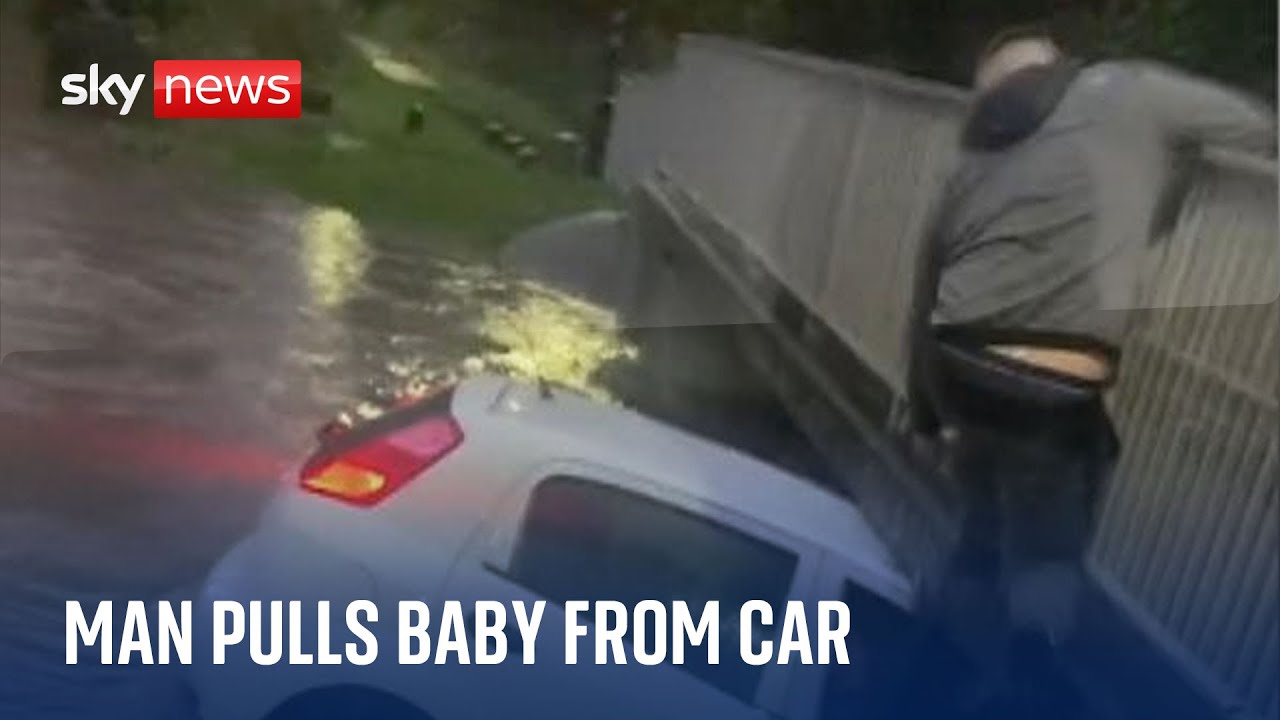 Storm Henk: Man rescues three-year-old girl from car in swollen river