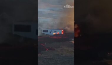 Lava from erupting volcano consumes building in Iceland