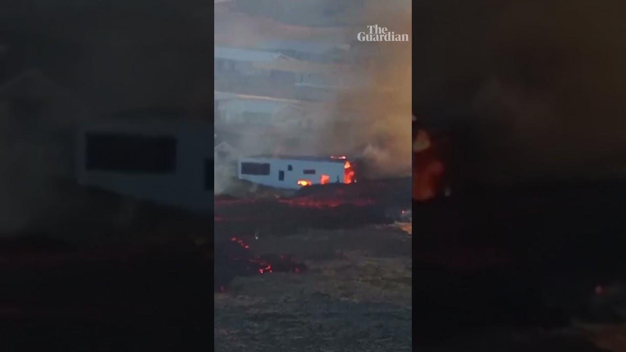 Lava from erupting volcano consumes building in Iceland