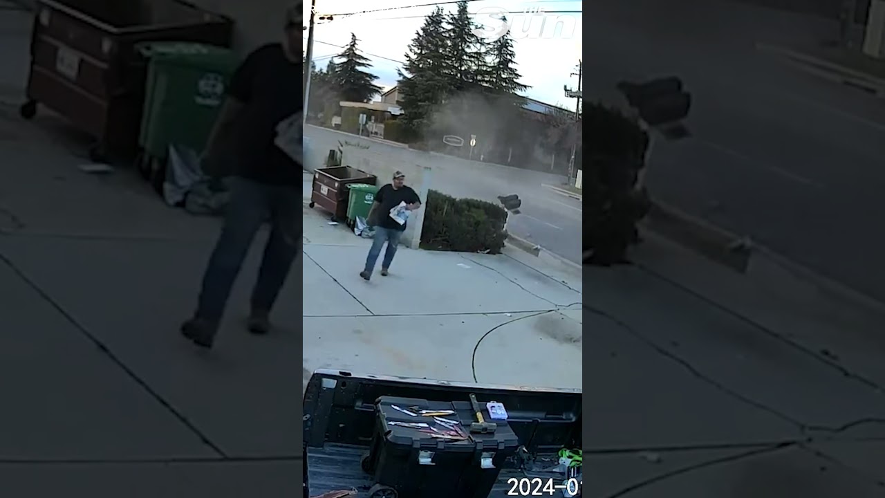 Just in time! Man checking mailbox dodges out of control car