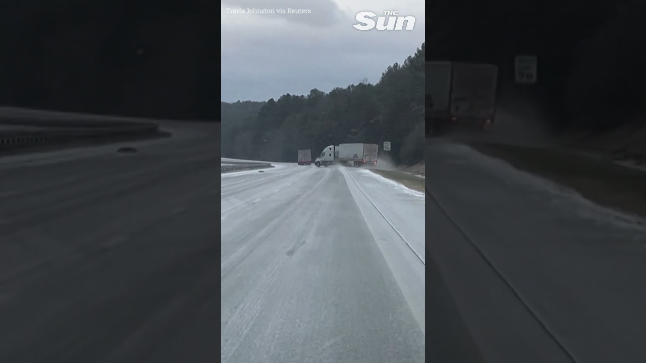 Semi-trailer truck SLAMS into guardrails on icy Alabama highway #shorts