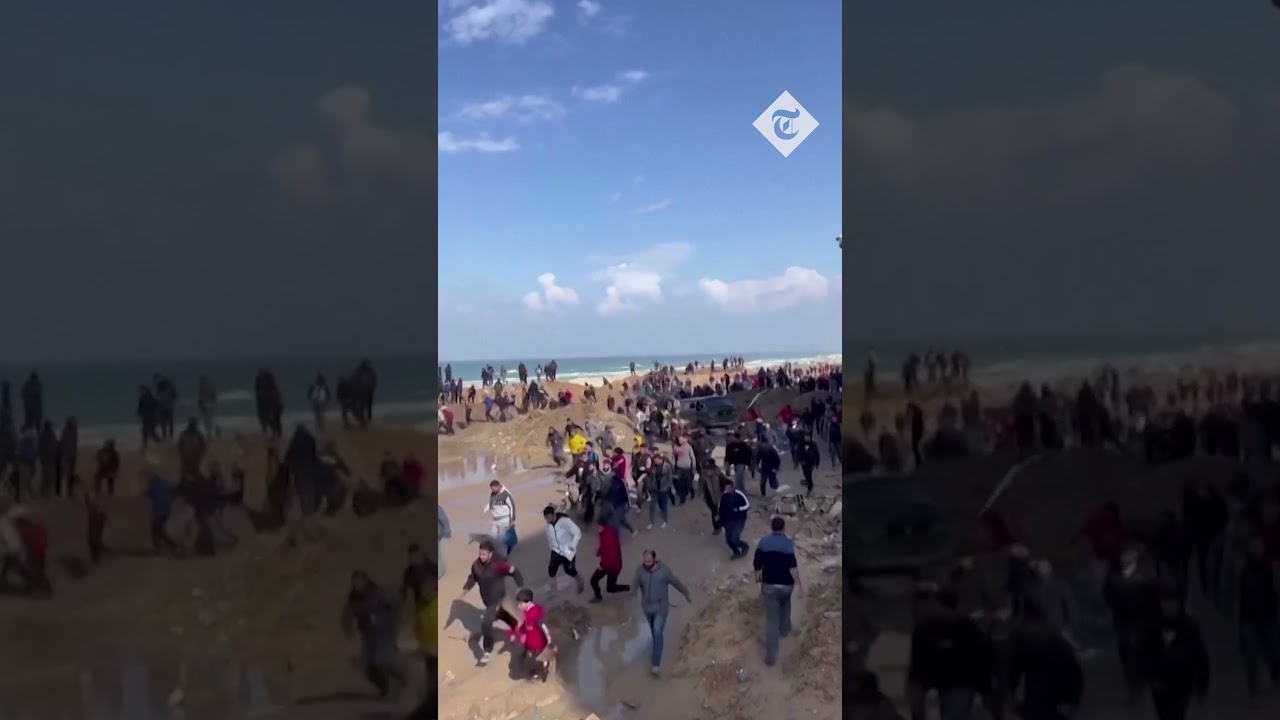 Palestinians scramble to receive aid from UN trucks in Gaza