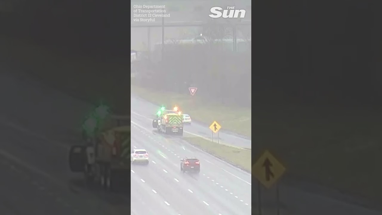 Car spins out after striking snowplow in Cleveland