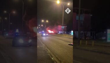 French farmers set waste on fire in the streets of Agen amid protests