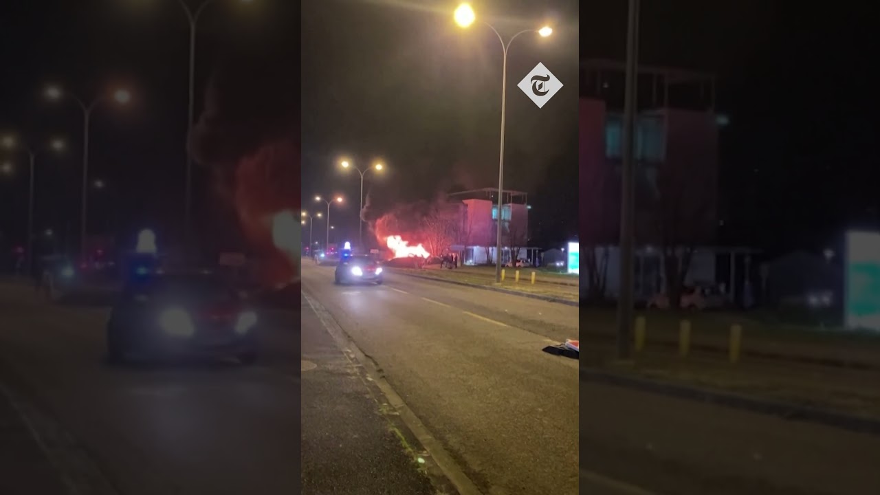 French farmers set waste on fire in the streets of Agen amid protests