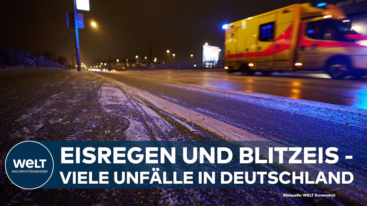 BLITZEIS: Spiegelglatte Straßen - Stürze und Verkehrsunfälle halten Rettungskräfte in Atem