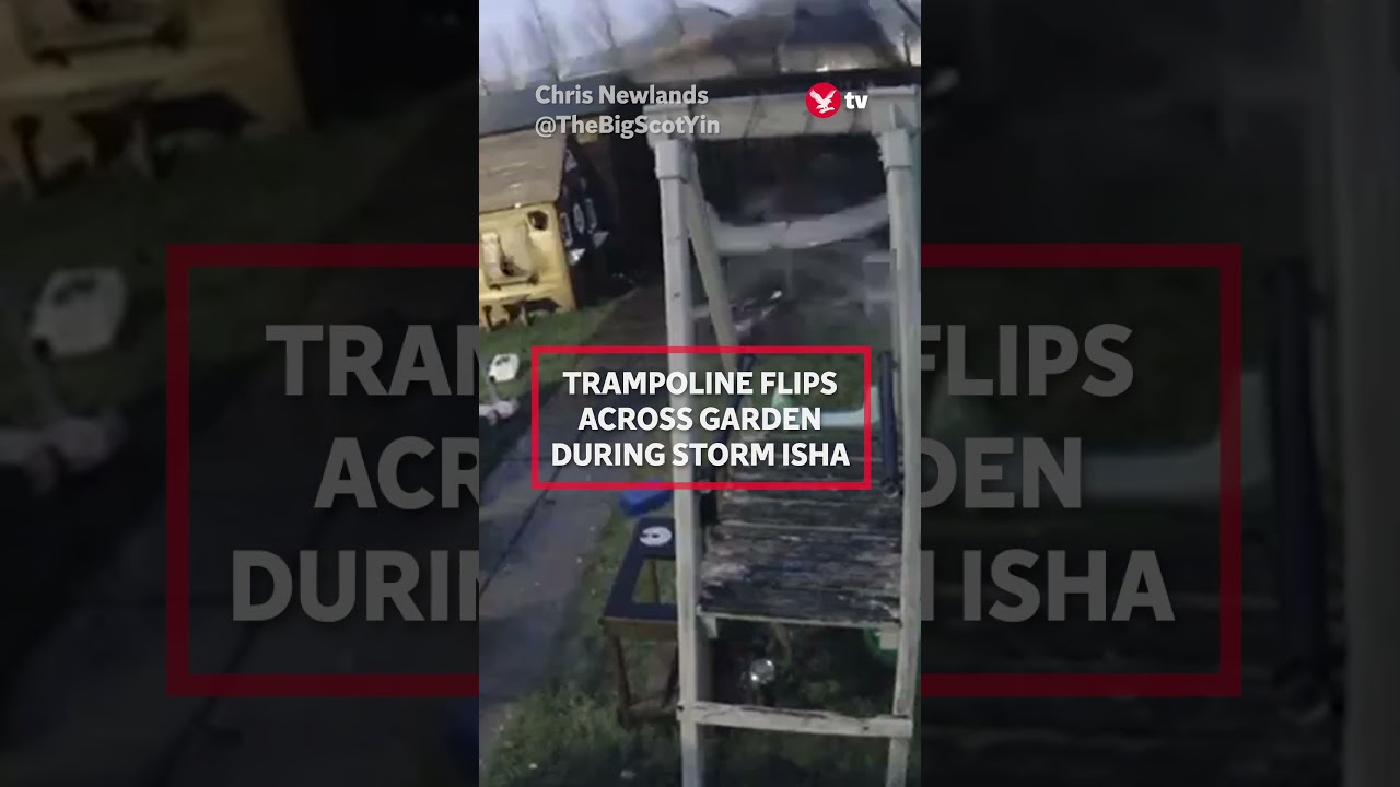 Trampoline flips across garden during Storm Isha 💨 #weather #shorts