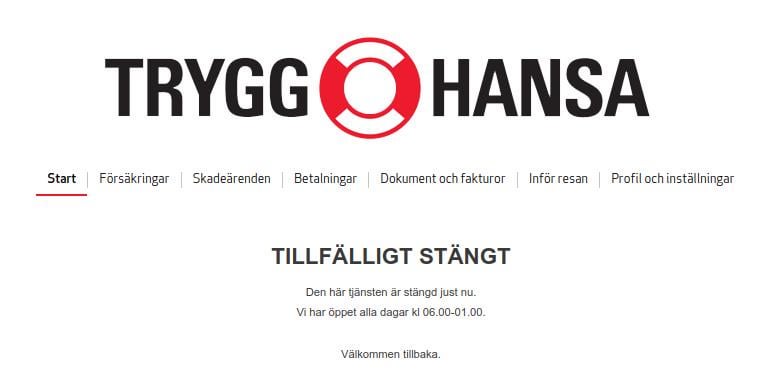 Varför stänger Trygghansa ner allt på sin webbsida under natten?