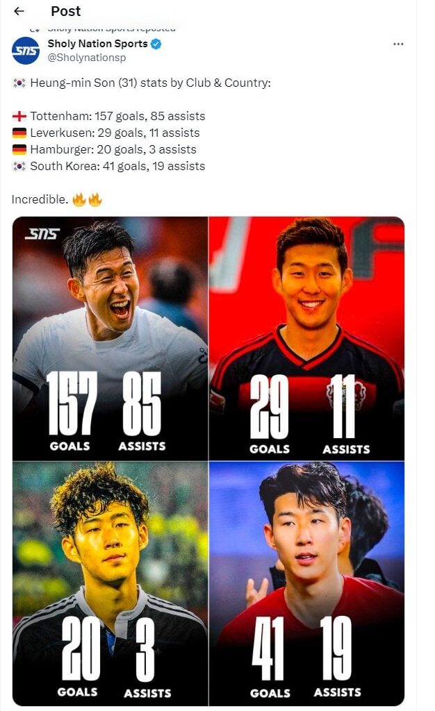 Heung-min Son (31) stats by Club & Country