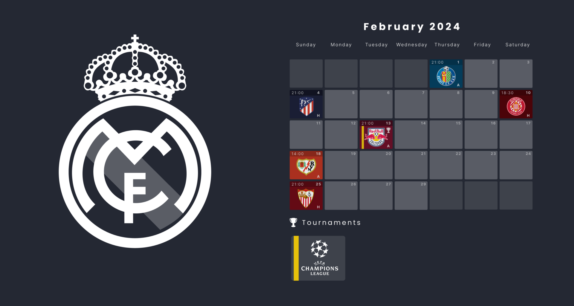 Real Madrid Schedule Feb 2024 Wallpaper 2560x1440 (EU UTC +1)