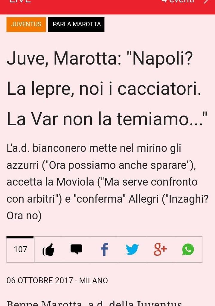 A previous statement by Marotta when he was at Juventus in 2017: “Napoli is in front of us like rabbits, and we have to be hunters.” and in the post match interview with Inter days ago He declares, “We are a rabbit that has to dodge the hunters’ bullets.”
