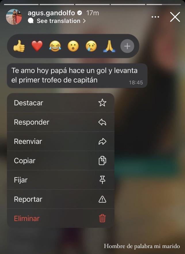 Lautaro Martinez’ wife on Instagram, a screenshot of the captain’s WhatsApp message before the game: “I love you, today I will score and lift my first trophy as Inter captain” 🖤💙