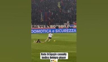 Radu Drăgușin casually bodies Bologna player.