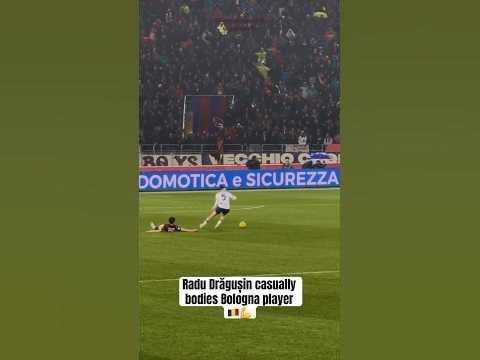 Radu Drăgușin casually bodies Bologna player.