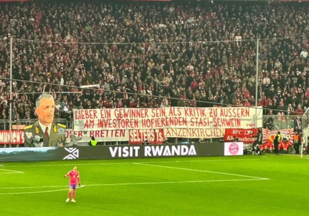 Union Fanszene antwortet auf Müncher Spruchband zu Präsident Dirk Zingler: "Diese Fanszene fühlt sich moralisch erhaben. (...) Am ätzendsten ist, dass irgendwelche studierenden Wessis in ihren Münchner Eigentumswohnungen, einem die Stasi und den schlimmen Osten erklären wollen."