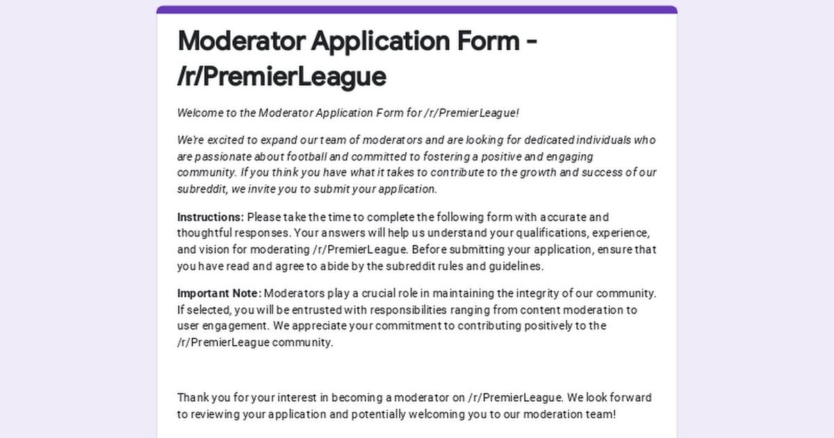 [Mod Post] Join Our Premier League Subreddit Team: Apply to be a Moderator!