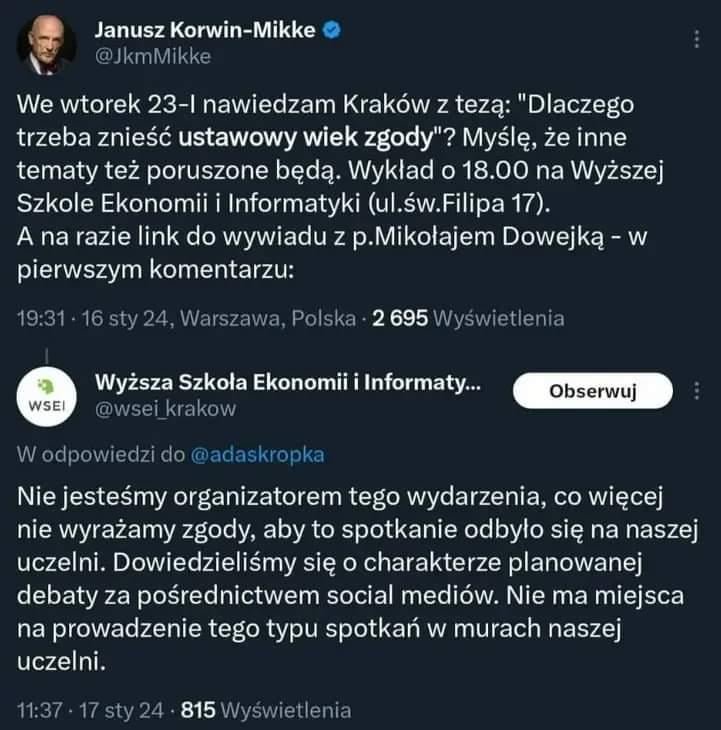 Janusz po raz kolejny został anulowany przez "lewactwo uniwersyteckie" xD