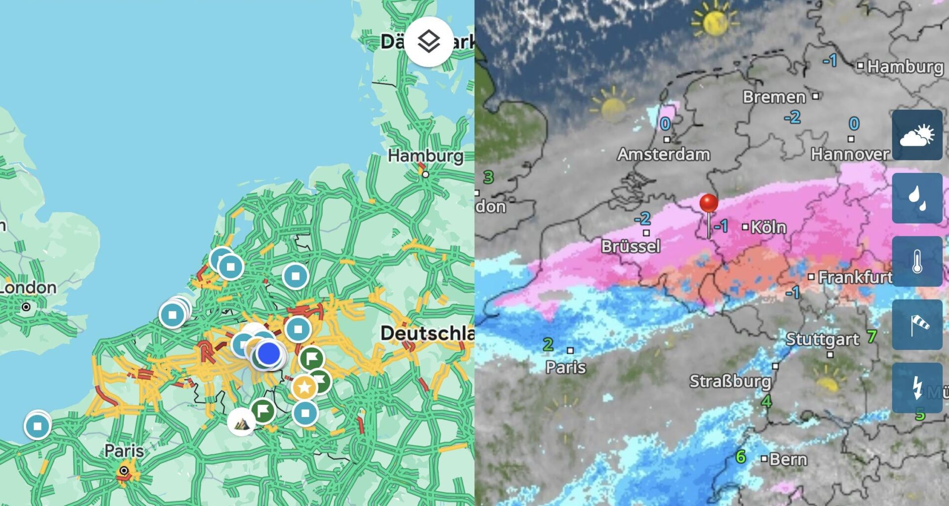 Milde interessant: Man kann den Schneefall anhand von Verkehrsdaten nachvollziehen