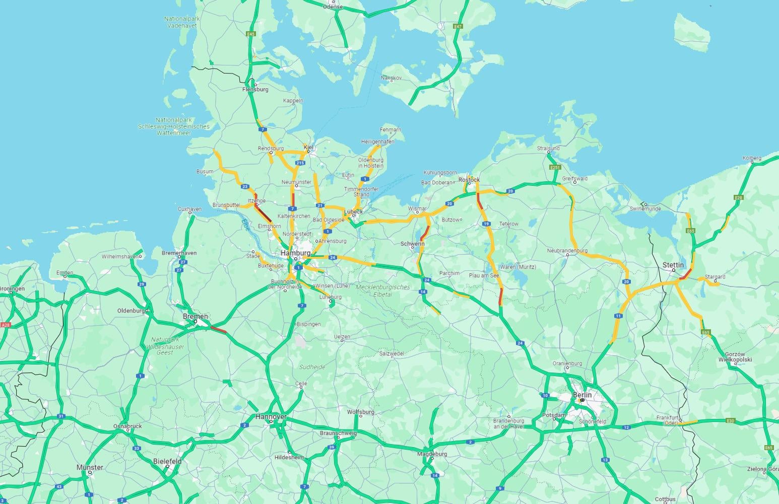 [milde interessant] Die Schneefallgrenze in den aktuellen Google Maps Verkehrsdaten