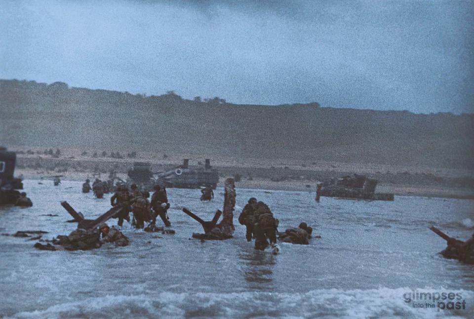 An Assault by the US from the 16th Infantry Regiment, 1st Infantry Division on the Second Wave to go on Omaha Beach during the D-Day, Normandy, France. June 6, 1944.