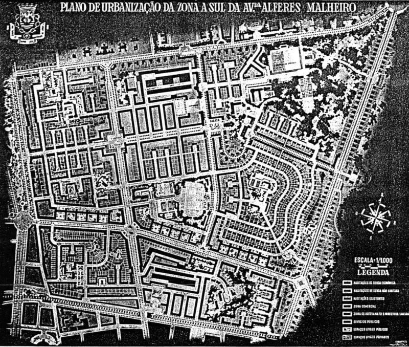 Plano do Bairro de Alvalade em Lisboa, o mais importante empreendimento urbanístico português do séc XX. 230 hectares de habitações para 45,000 pessoas.