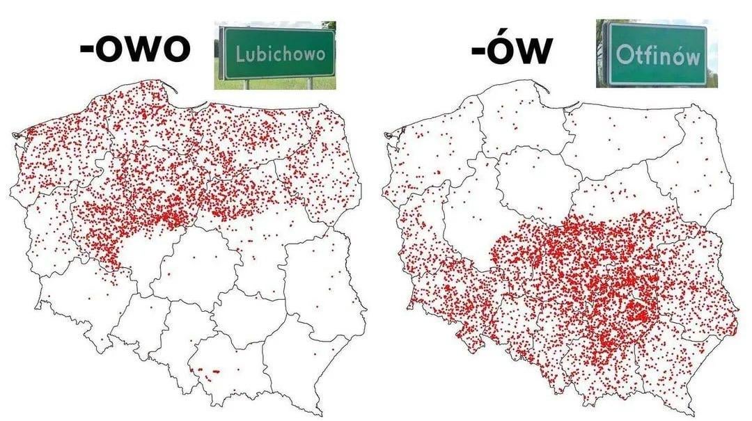 Endings of place names in Poland.