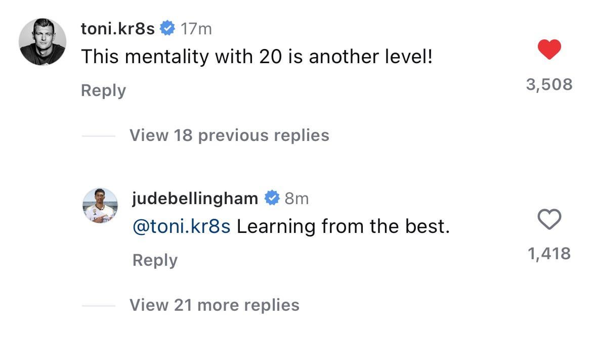Kroos and Jude under Jude’s Insta post after victory.