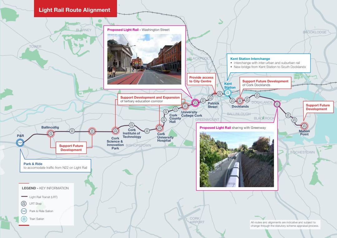 Proposed luas style tram route for cork