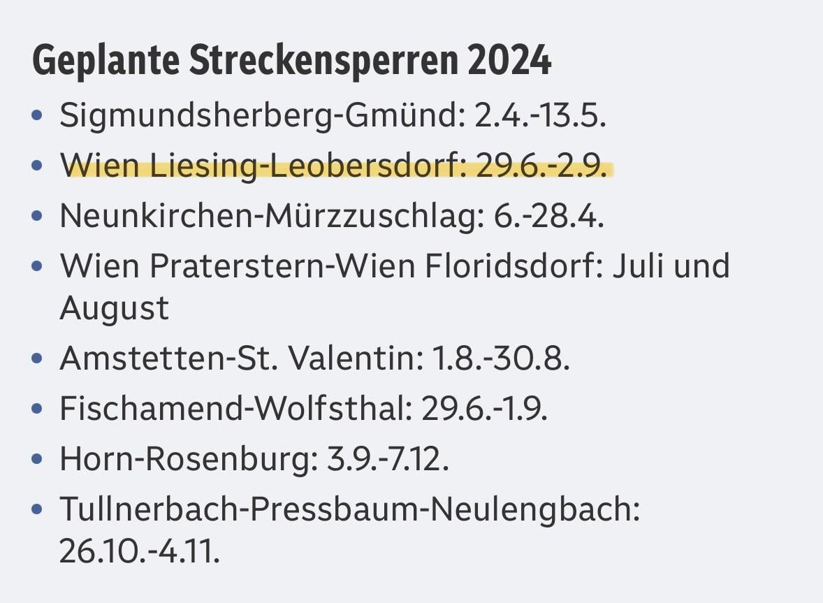 ÖBB Streckensperre 2024 Liesing-Leobersdorf