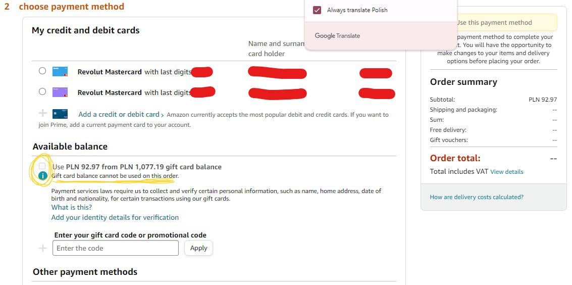 Guys please help - I have Amazon gift card balance but my gift card isn't working on some orders