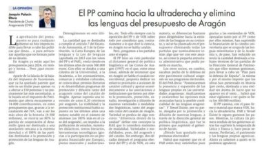 El PP camina hacia la ultraderecha y elimina las lenguas del presupuesto de Aragón.