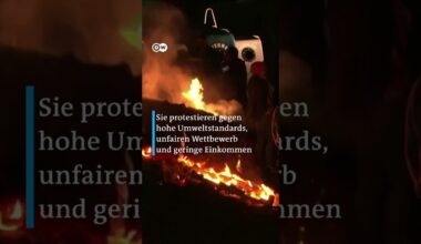Feuer und Straßenblockaden bei Bauernprotesten vor dem EU Parlament in Brüssel