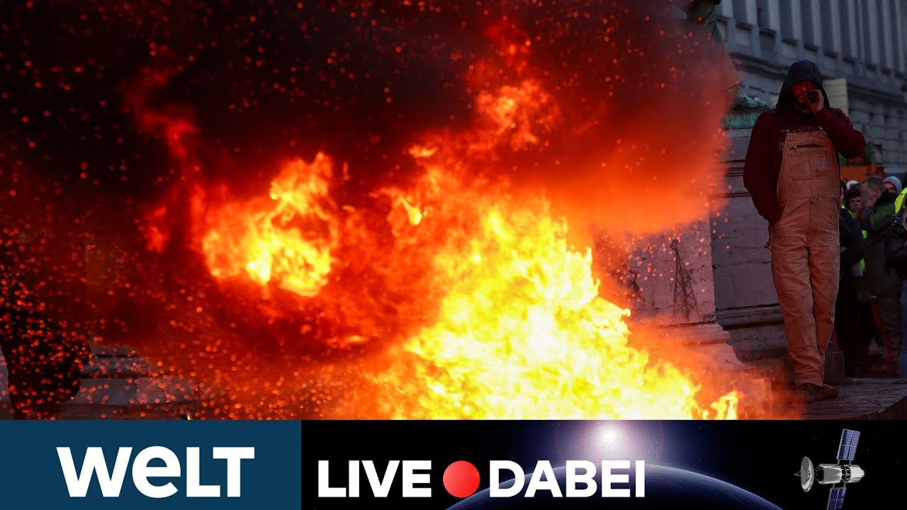 BRENNENDE BARRIKADEN: Bitterböse Bauern protestieren in Brüssel | WELT Live dabei