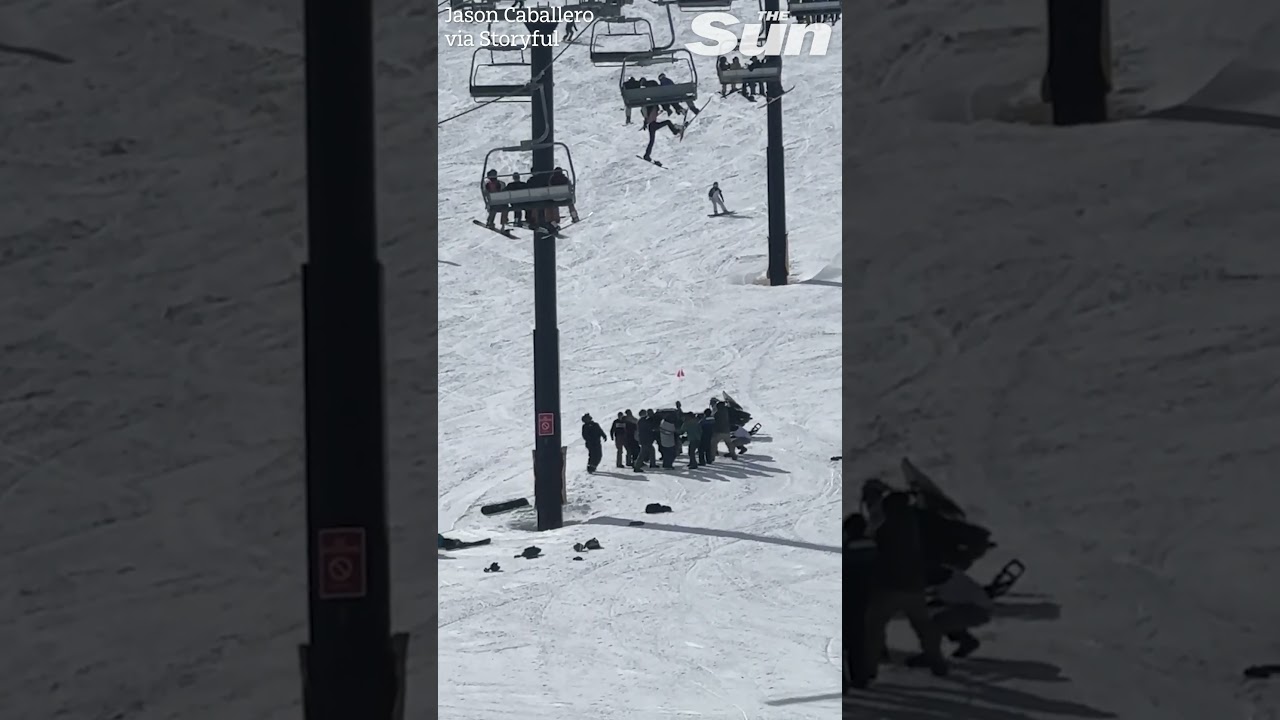 Horror moment teen snowboarder falls from chairlift