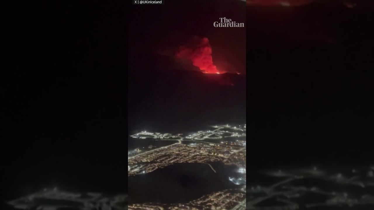 Volcanic eruption lights up sky over Iceland's international airport