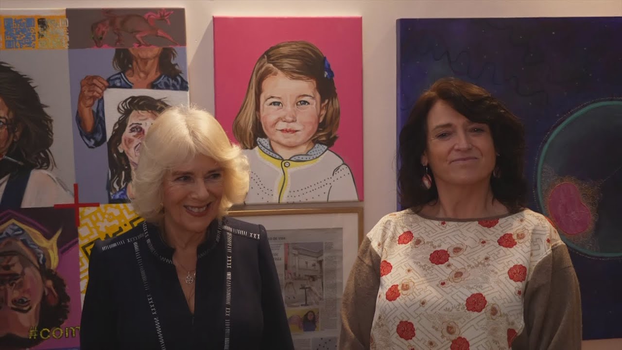Queen Camilla visits art studio in London