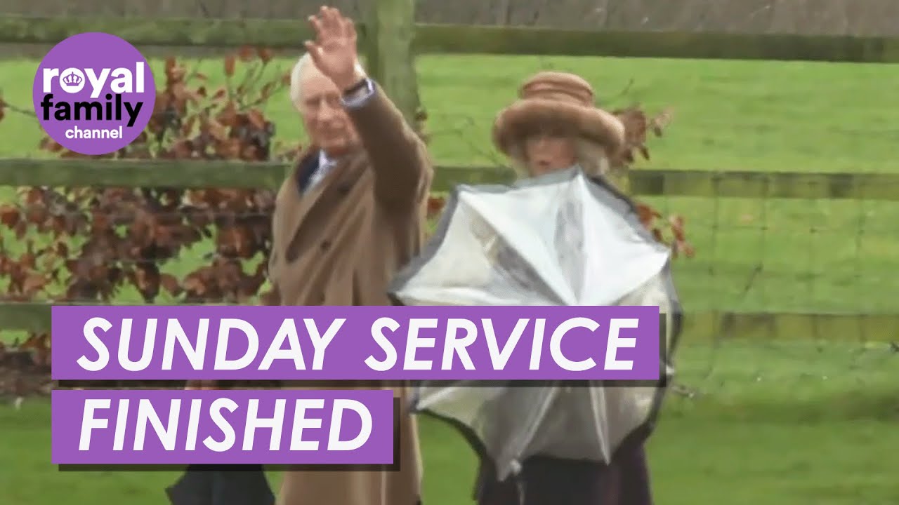 King and Queen Wave to Onlookers as They Leave Church