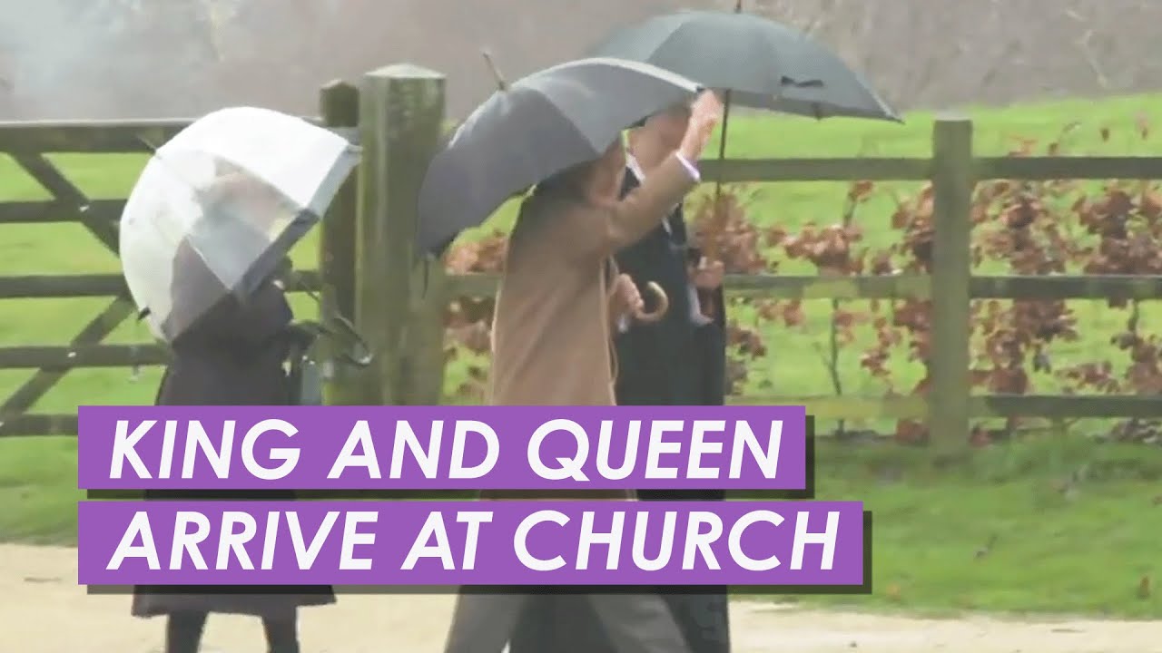 King And Queen Brave The Rain as They Arrive For Church
