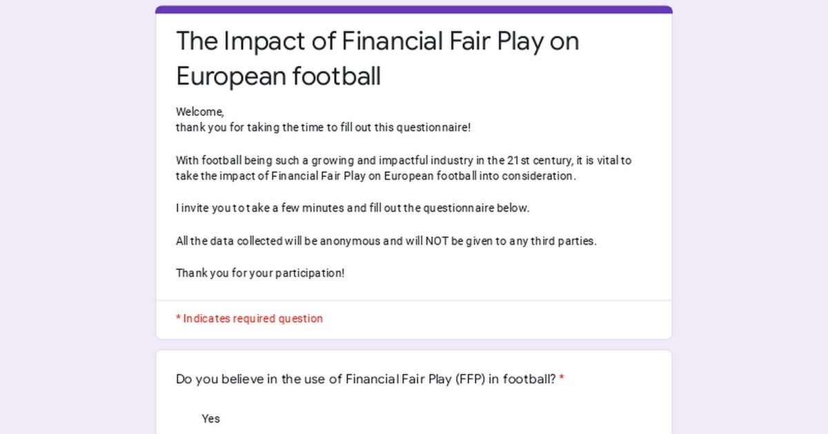 Survey of Financial Fair Play in European Football