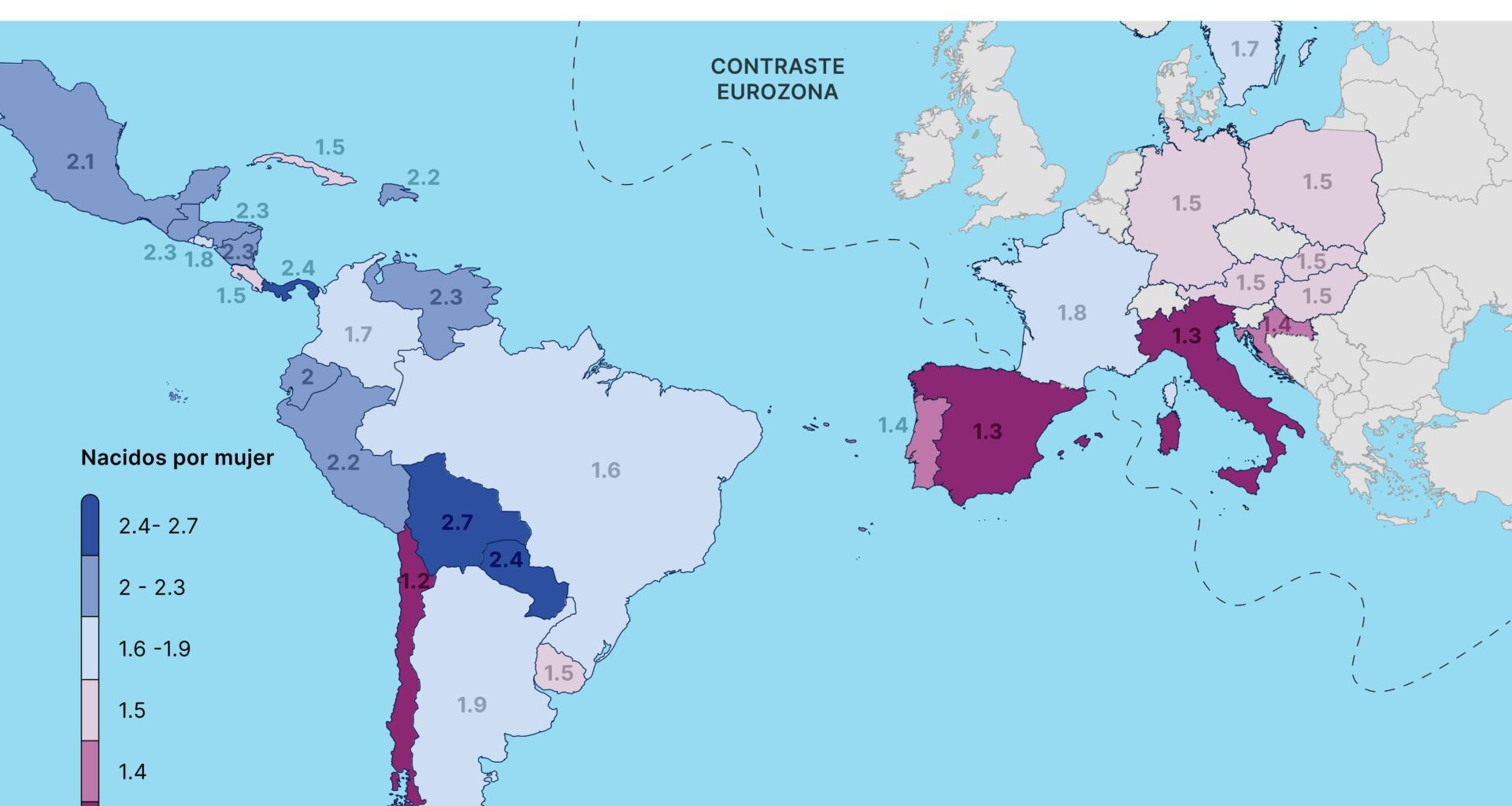 Fertilidad en Iberoamérica 2023 (según UNFPA) 🐣