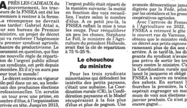 [Canard Enchaîné du 7 février 2024] Fesneau promet du blé à son syndicat préféré